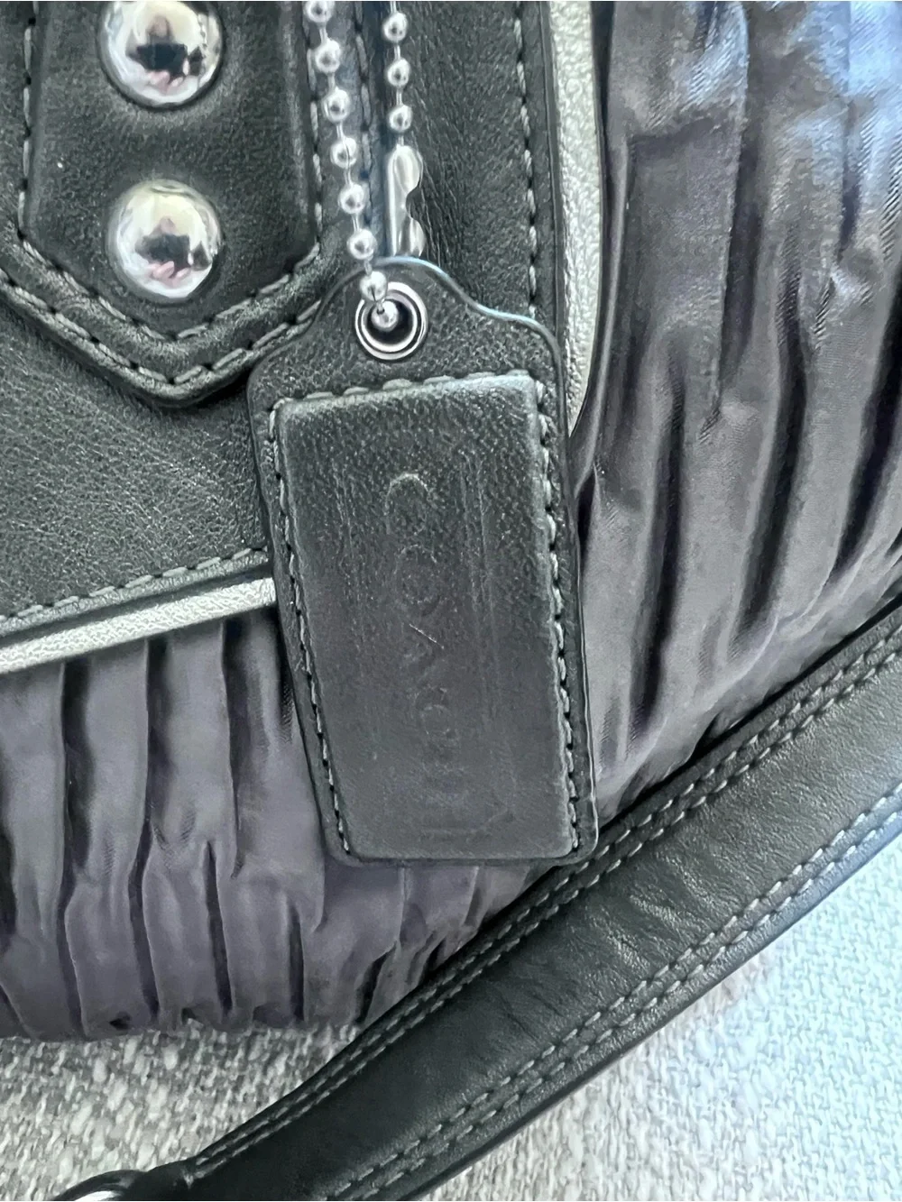 COACH F20084 Ashley Gathered Sateen Satchel Charcoal Gray Silver Hardware